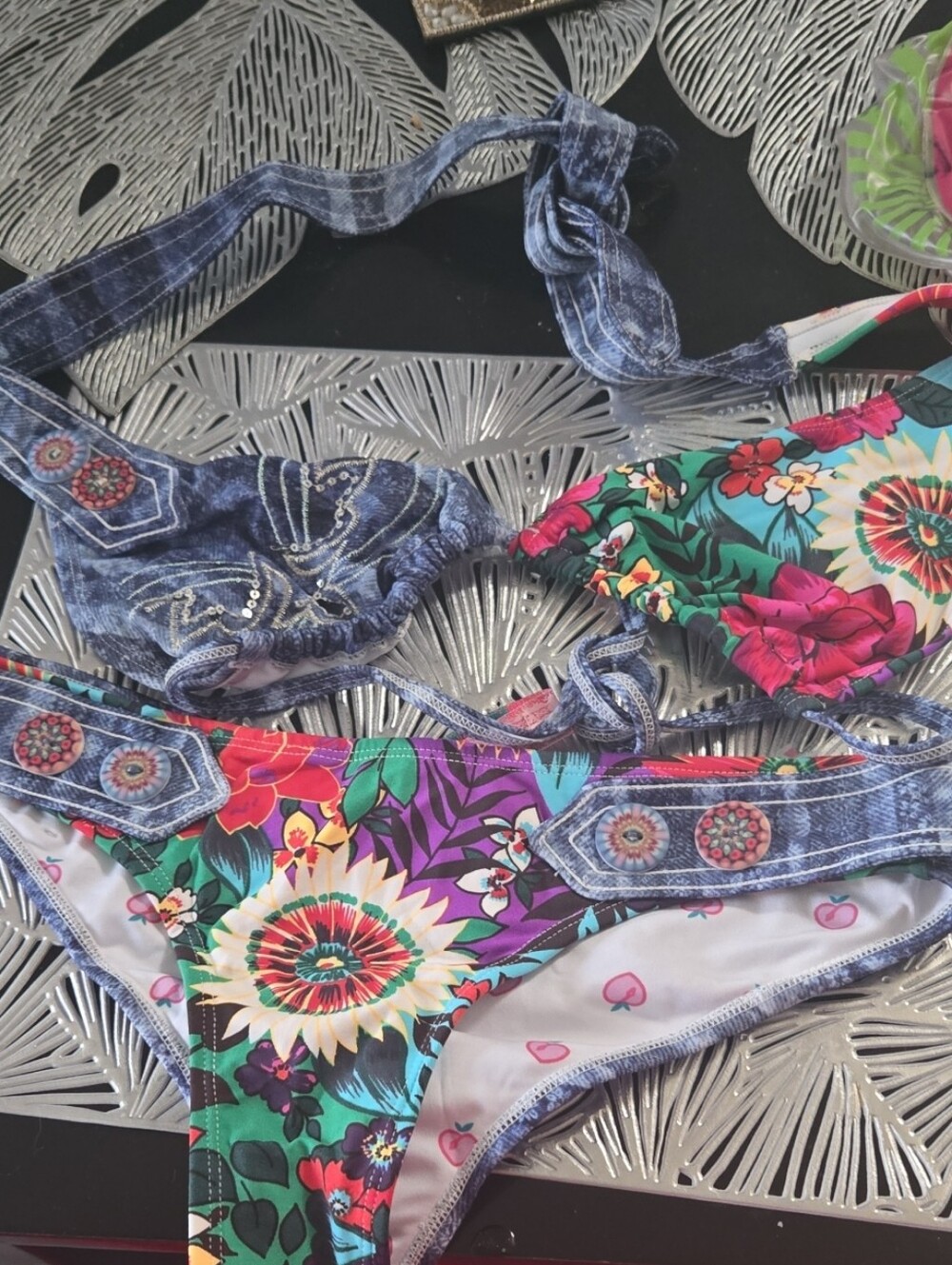 Vintage Y2k Paradizia Floral Multicolor Bikini Set NWT Size M